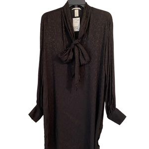 H&M Black Leopard Jacquard Secretary Tie Shirtdress Tunic Viscose sz 10 NWT